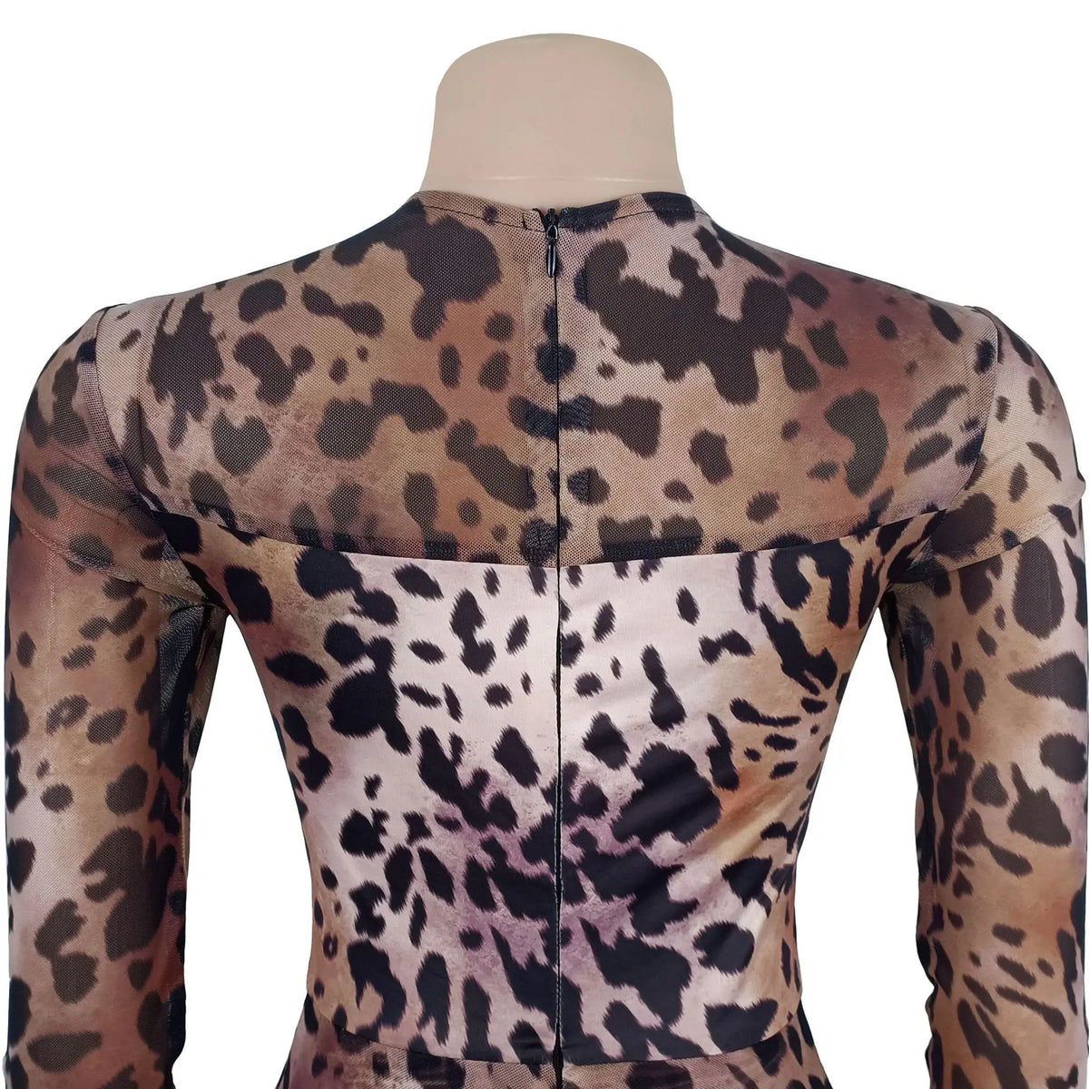 Sexy Bodycon Jumpsuits Women Clothes Leopard Mesh Print Semi Perspective Jump Suit Long Sleeve Bodysuit Nightclub Club Clothes