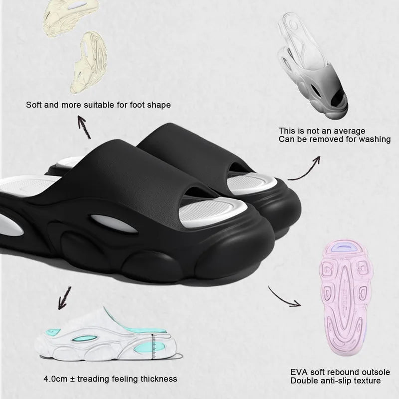 Comwarm New Men Summer Slippers Thick Sole House Non-slip Bathroom Shower Slides Outdoor Soft Cloud Fashion Beach Shoe Flip-flop