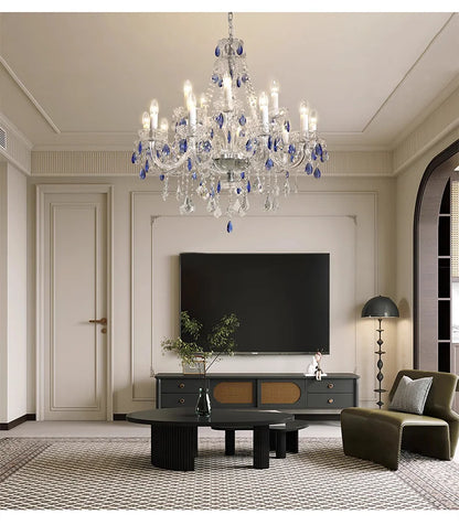 French Blue Romantic Crysatl Chandeliers Light Luxury Glass Living Room Art Decor Candle Pendant Lights Lighting Bedroom Lamps