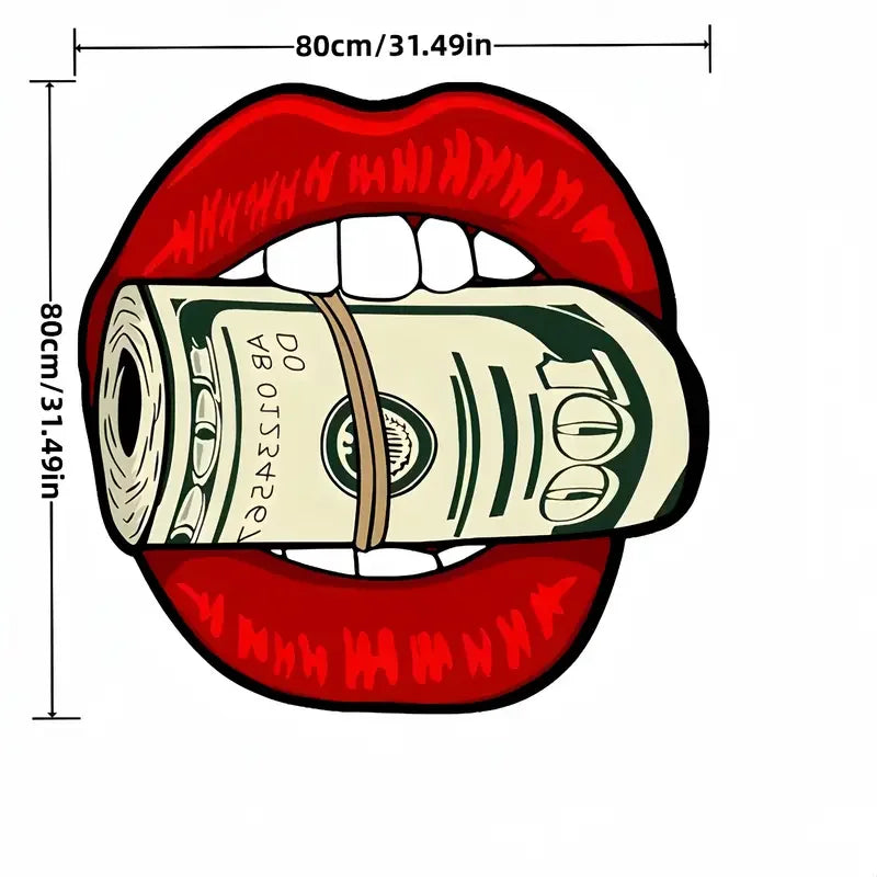 VIKAMA Flame Red Lips Banknote Rug, Soft And Machine-Washable Home Decor, Indoor Entrance Doormat, Bedroom Decorative Floor Mat