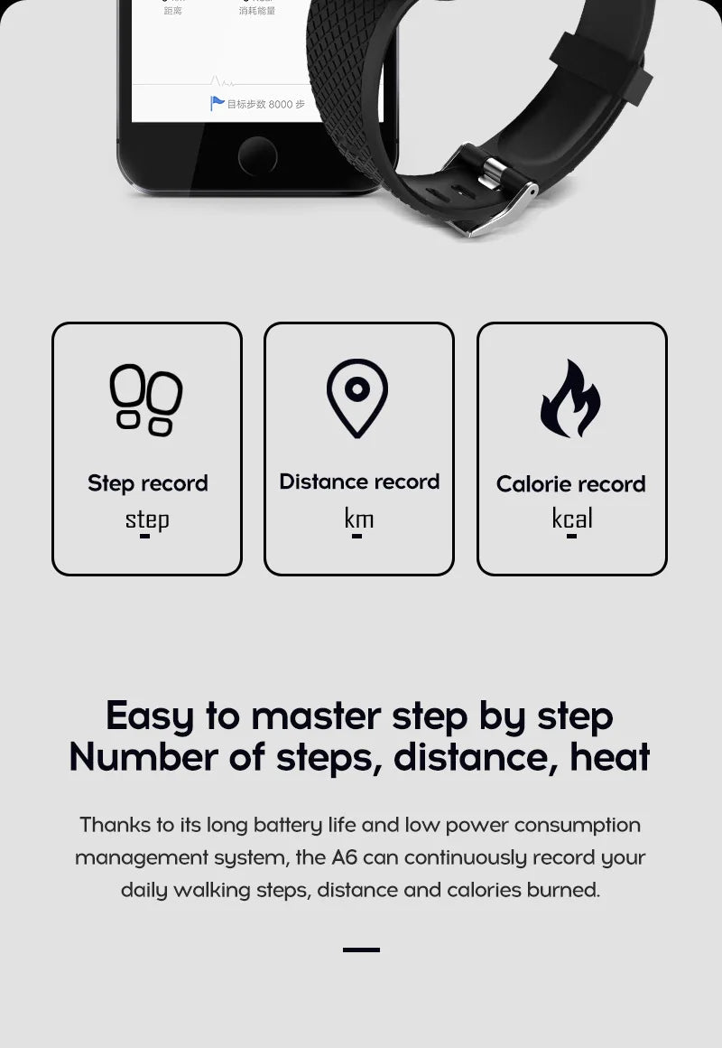 116plus Smart Watch Men Women Fitness Tracker Bracelet Sports Sleep Heart Rate Blood Pressure Monitor smartwatch For Ios Android
