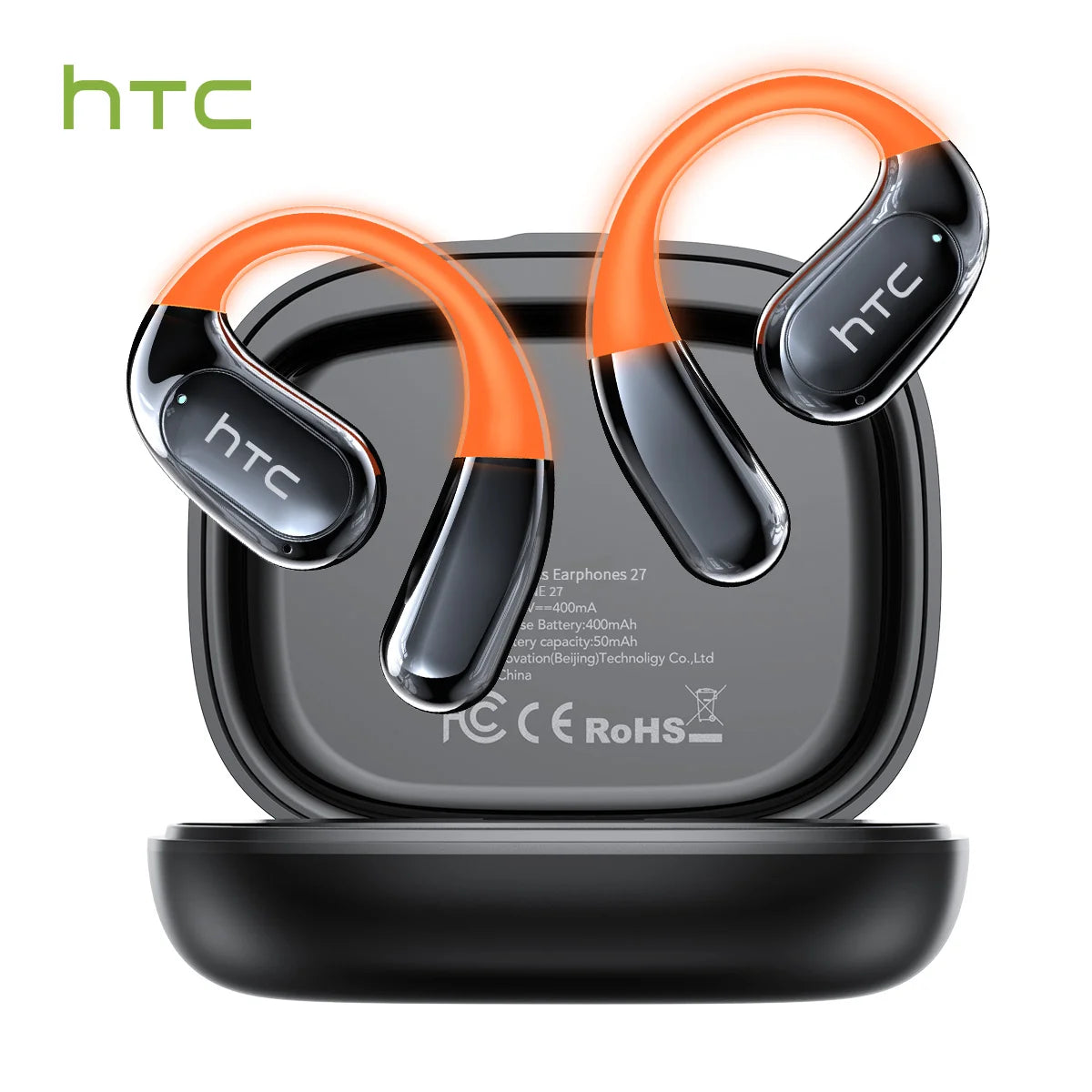 Bluetooth Wireless Headset HTC NE27 AI Real-Time Language Translator Earbuds Ear Hook Touch LCD Display ENC 2026 Choice