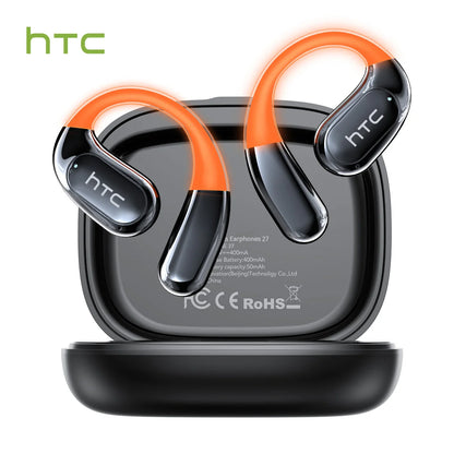 Bluetooth Wireless Headset HTC NE27 AI Real-Time Language Translator Earbuds Ear Hook Touch LCD Display ENC 2026 Choice