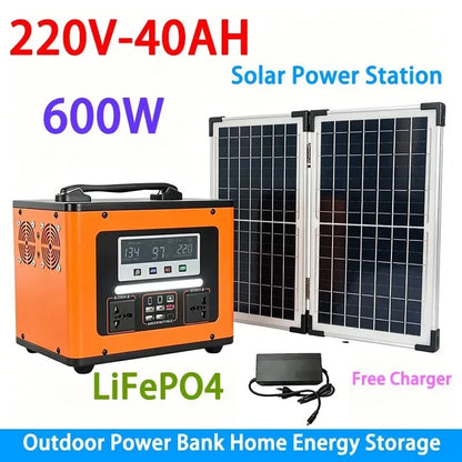Free Electricity LiFePO4 600W Solar Portable Power Station 40Ah Power Bank 220V 50HZ Solar Generator For Outdoor Energy Camping
