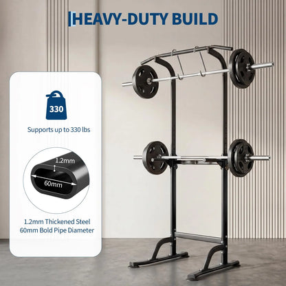 Power Tower Pull Up Dip Station 10 Level Adjustable Height 330 LBS Capacity Heavy Duty Steel Frame Multi Function Home Gym Strength Training Equipment For Full Body Workout