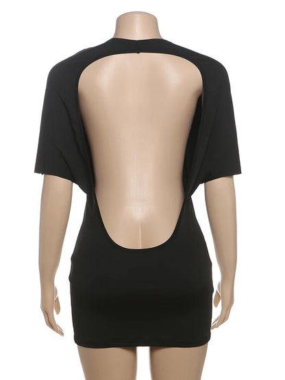 Nibber o-Neck Sexy Backless Mini Dress Women Y2K Solid Trend Style Half Sleeve Spicy Girls Street Midnight Fashion Slim Outfits