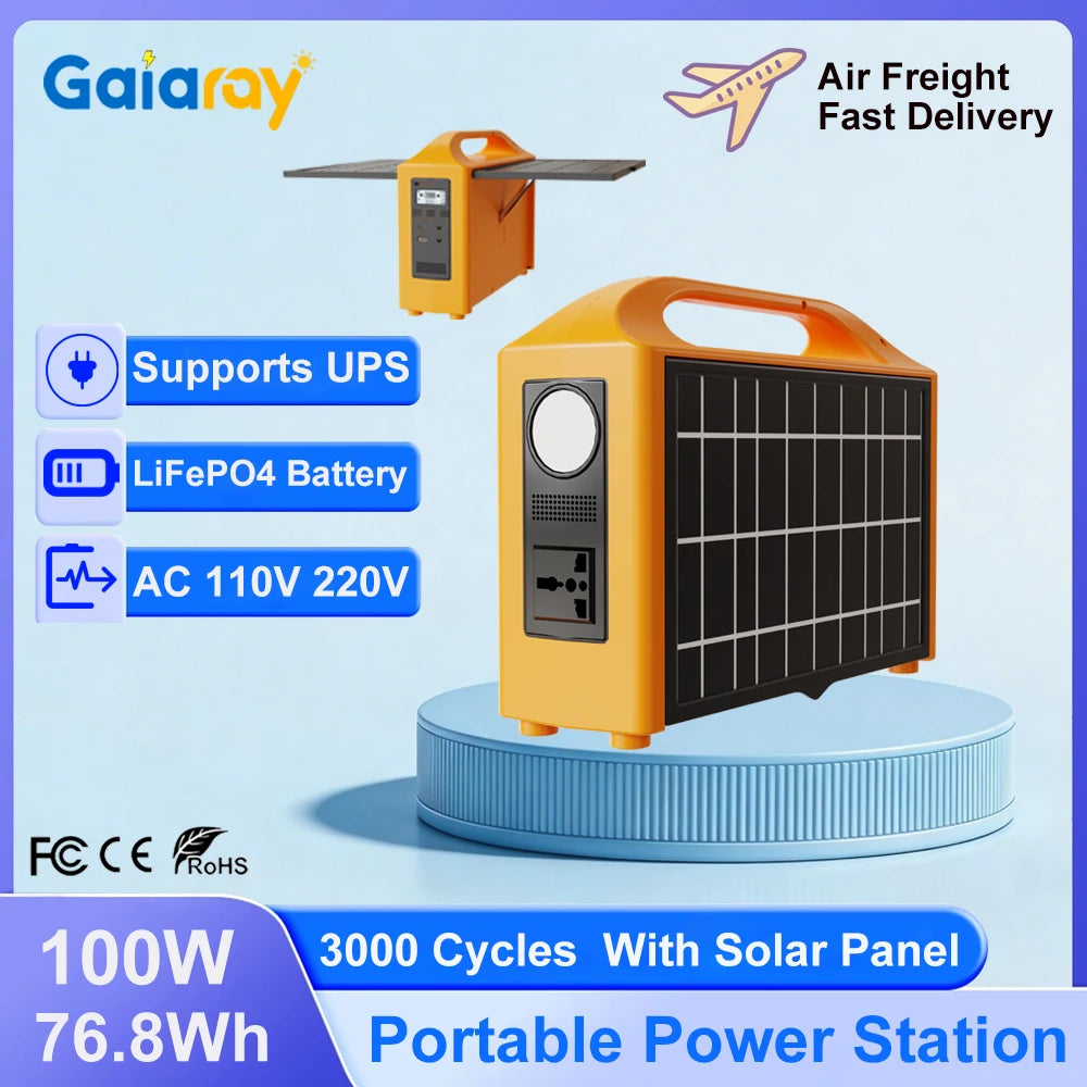 Gaiaray Portable Power Station 100W 220V 110V Power Supply Solar Generator Outdoor Backup Power LED With Solar Panel For Camping