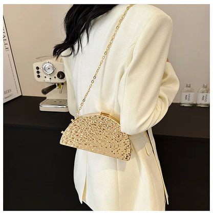 Luxury Golden Evening Bags For Women Wedding Dinner Party Chain Shoulder Cross Body Bag 2024 Designer Purses And Handbags