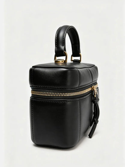 Womens Vintage National PU Leather Waterproof Quilted Chain Bag Black Crossbody Bag Bell Charm Top Handle for Date