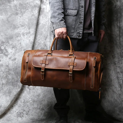 Vintage Genuine Leather Men's Travel Bag Crazy Horse Leather Duffel Bag Large Capacity Top-Layer Cowhide Handbag Crossbody NZPJ