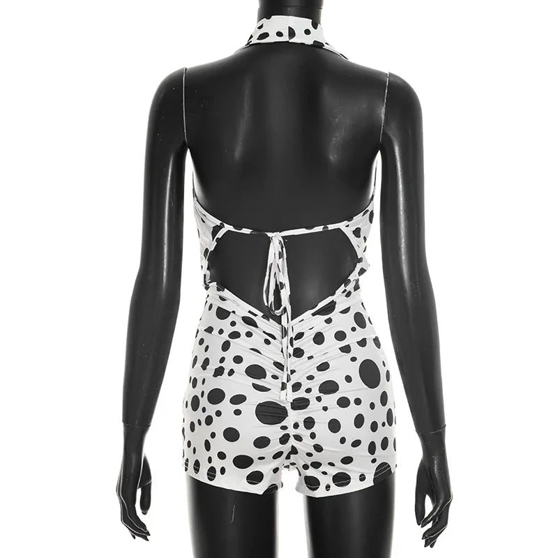 Sexy Polka Dot Romper Women Summer Sleeveless Crew Neck Backless  Bodycon Rompers Jumpsuit for Woman Playsuit