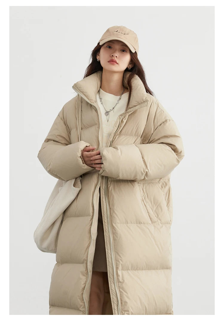 CHIC VEN Women Down Coats New Long Thick Warm Down Jackets Overcoat White Duck Down Loose Casual Jacket Autumn Winter 2023