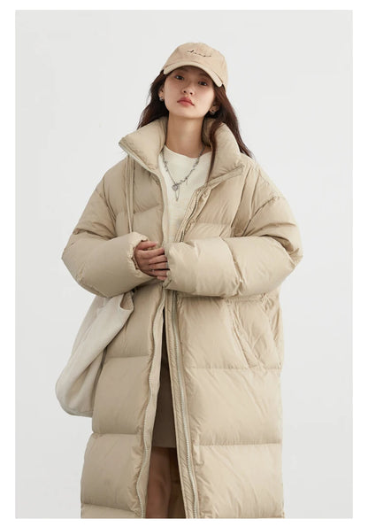 CHIC VEN Women Down Coats New Long Thick Warm Down Jackets Overcoat White Duck Down Loose Casual Jacket Autumn Winter 2023