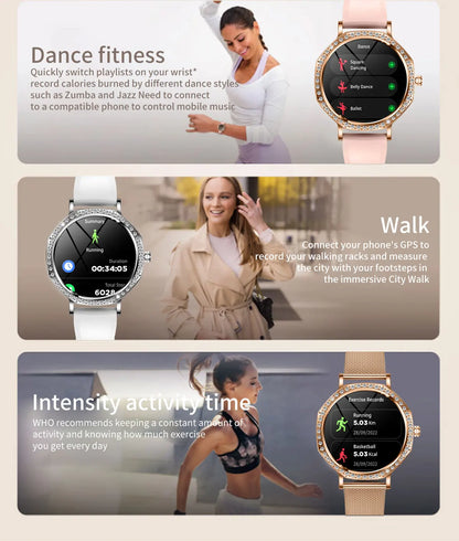 2026 New Ladies' Fashion Smartwatch Diamond Frame HD AMOLED Screen Bluetooth Call Health Monitoring Waterproof Smart Watch Gift