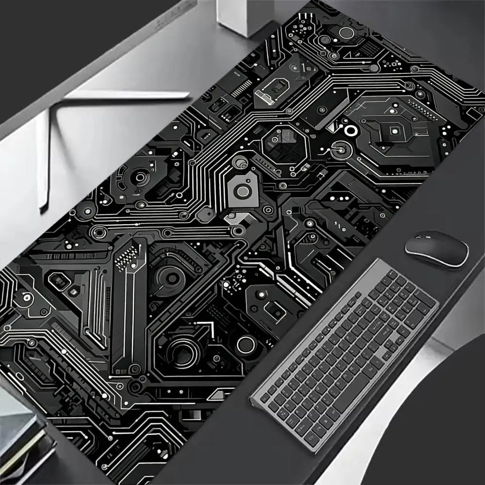 Black Circuit Print XXL 90x40 Gaming Mousepad Desk Mat Anti-slip Rubber Base Stitched Edge for Gamers Office Home Daily Use