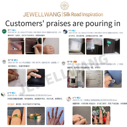 JEWELLWANG 18K Pure Gold Lab Grown Diamond Ring for Women 0.5-3.0ct D VVS Engagement/Wedding/6 Claws Luxury Synthetic Ring(IGI)