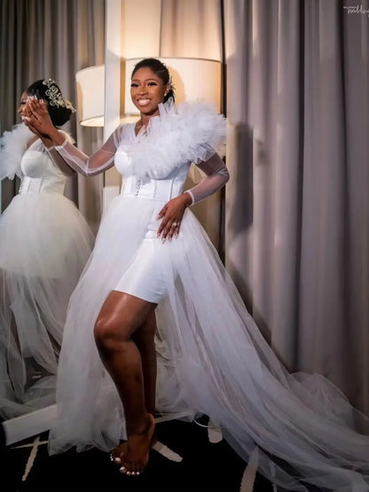 Sexy Wedding Robe for Bride Sheer Long Sleeve Slit Split Ruffles Bridal Shower Dresses Customized