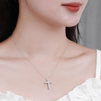 OXTAO 3.5mm Moissanite Cross Pendant Necklace Statement Anniversary Gift for Women Men Engagement Wedding Bridal Fine Jewelry