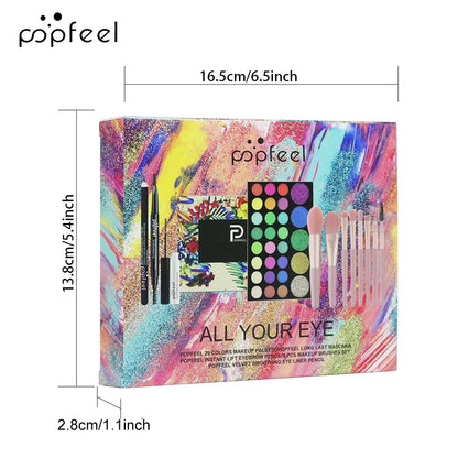Essential Eye Makeup Set for Beginners Matte&Shimmer Eyeshadow Palette, Mascara, Eyebrow Pencil, Lip Eyeliner,Brush Tool Set Box