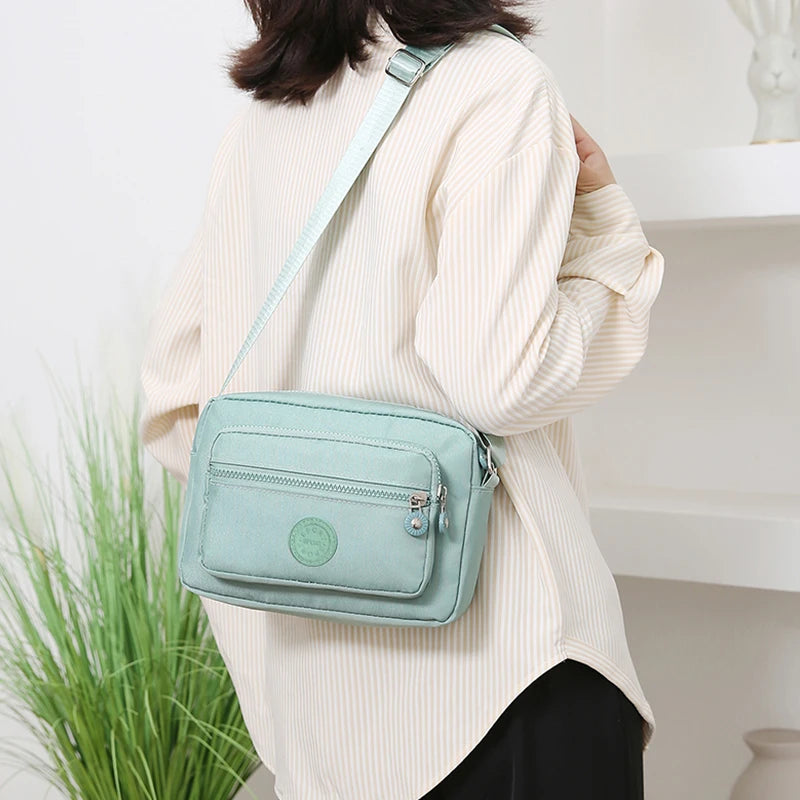 Women's Solid Color Multi-Pocket Crossbody Bag, Multi-Functional Shoulder Bag, Trendy Same-Color Business Bag