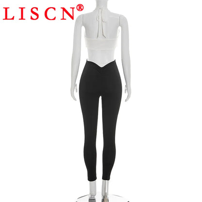 10 Wholesale Rompers Women Sleeveless Halter Lace Up Backless Jumpsuits Sexy Foot-pressing Y2k Fashion Clothing K17113