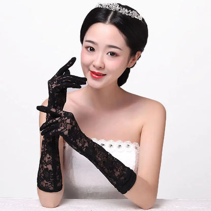 Women Sexy Hollow Lace Summer Drive Cycling Breathable Gloves Thin Transparent Exquisite Etiquette Lolita Cosplay Soft 40 cm