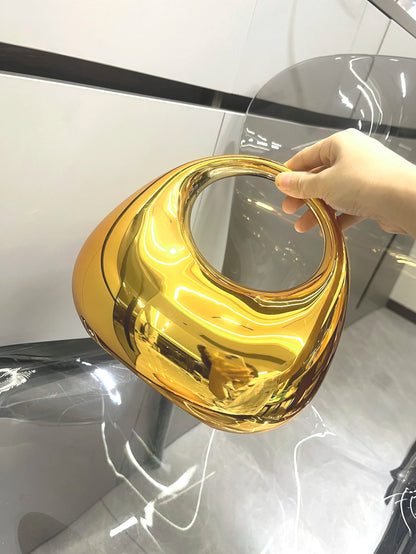 Golden Evening bag Purses and handbag luxury Designer shoulder bags moon bag Party Wedding Round Acrylic Shiny  Clutch purse