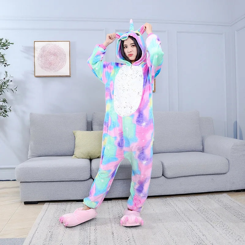 Unicorn Anime Pyjamas Set Women Men Unisex Cartoon Onesies Adults Animal Jumpsuit Pajamas Sleepwear Onepiece Suits Costumes
