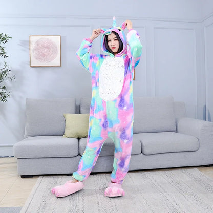 Unicorn Anime Pyjamas Set Women Men Unisex Cartoon Onesies Adults Animal Jumpsuit Pajamas Sleepwear Onepiece Suits Costumes