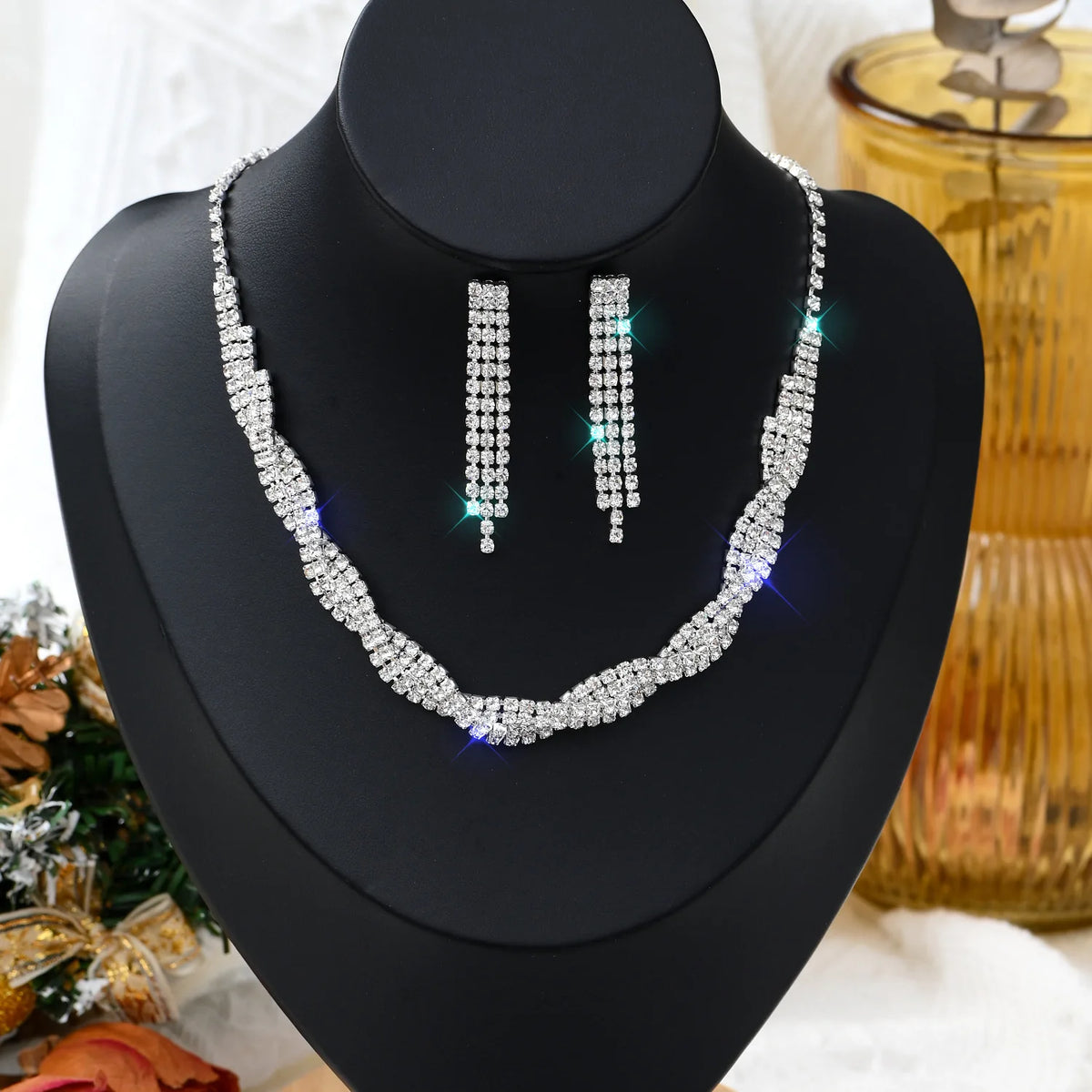 1 Set Of Fashionable Copper Inlaid Claw Chain Necklace, Earrings, Jewelry Set, Women's Wedding Banquet Party Daily Necessities