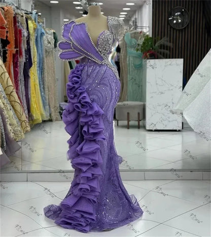 Floria Purple Beads Mermaid Evening Dress Luxury Crystal Tassel Ruffles Prom Gown Elegant Formal Party Dresses Customized 2026