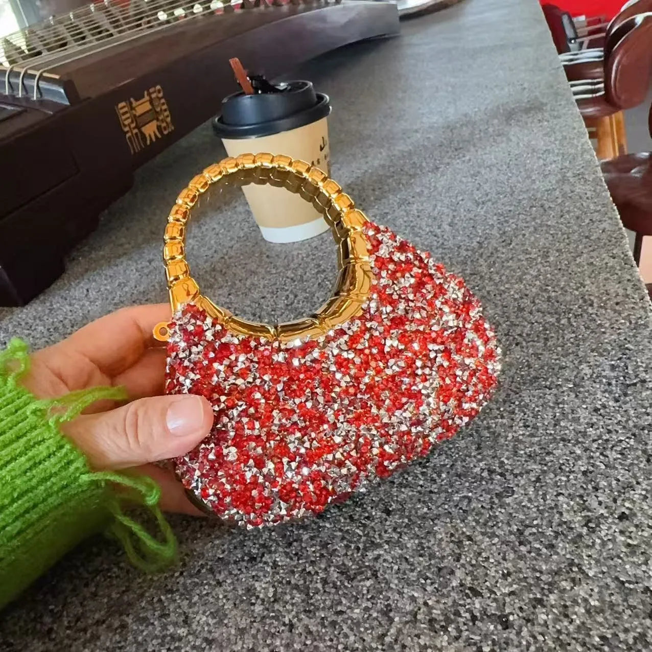 Mini Golden Pink Evening Bag Purses and Handbags Luxury Designer Shoulder Bags Diamond Party Wedding Acrylic Shiny Clutch Purse