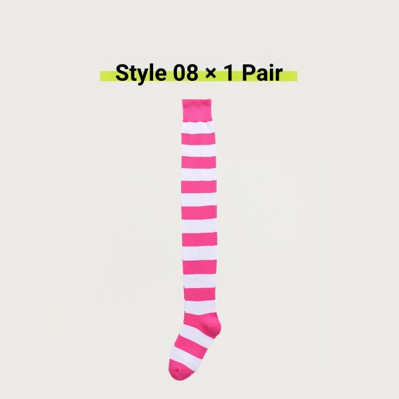 1/2 Pairs Women Over The Knee Socks Cotton Thigh High Socks Black White Blue Colorful Striped Pattern Fashion Casual Daily Wear