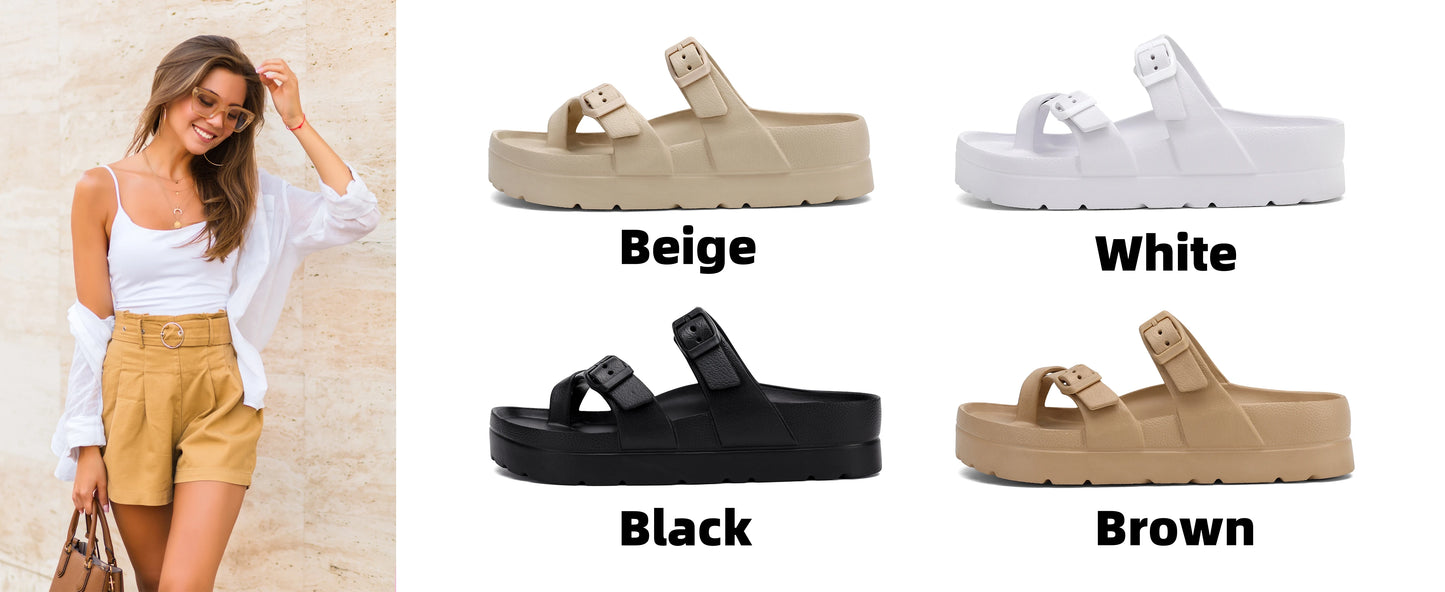 Shevalues Casual Women's Sandals With Arch Support Anti-slip Fashion New Slides Soft Sole Beach Slippers With Adjustable Buckle