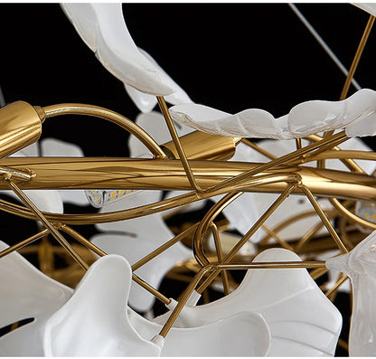 Modern Ceramics Chandeliers Home Ginkgo Biloba Decoration Villa Living Room Lighting Pendant Lamps Indoor Hanging Lights Fixture