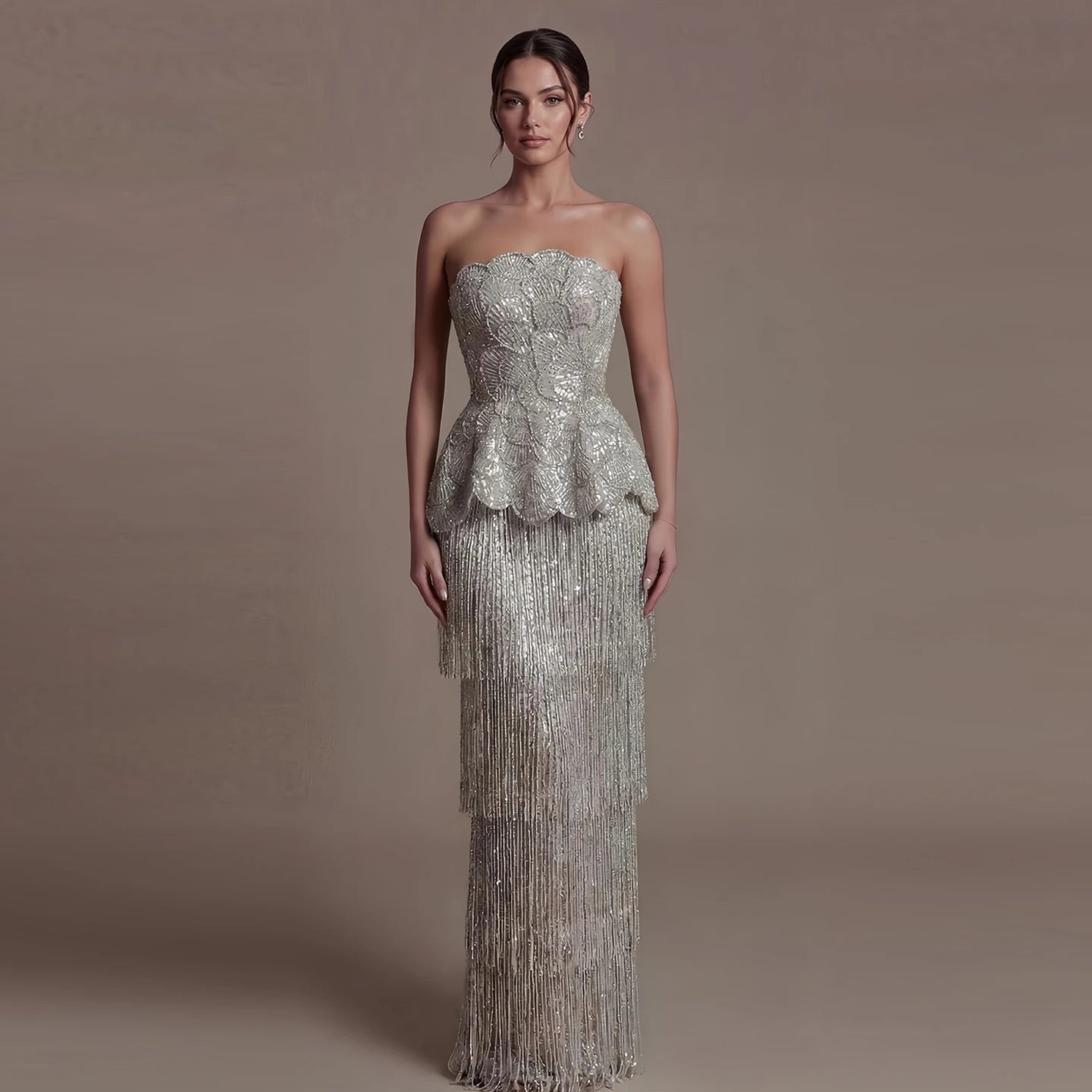 Sharon Said Two Piece Evening Dress Glitter Sequined Tassel Beaded Ruffles Women's Formal Wedding Party Gowns SS370 Customized