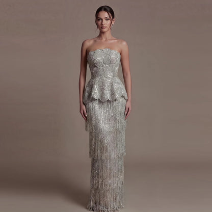 Sharon Said Two Piece Evening Dress Glitter Sequined Tassel Beaded Ruffles Women's Formal Wedding Party Gowns SS370 Customized