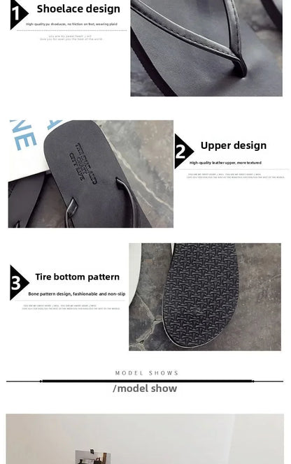 Men's anti slip flip flops, new couple's slippers for summer wear, durable leather, simple and fashionable beach shoes