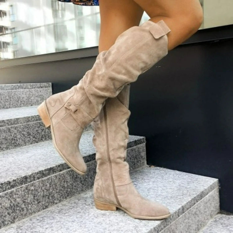 Women's Boots Suede Mid-Calf Boots Low Heel Side Zip Women Casual Shoes Autumn Winter Knee High Boot Retro Plus Size Long Boots