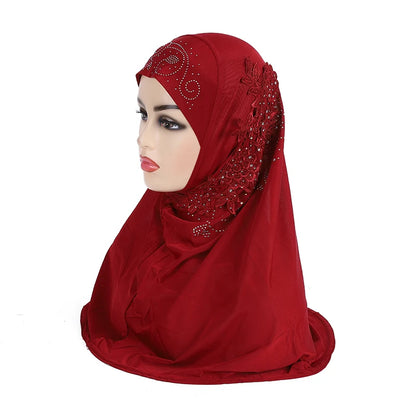 H027 beautiful big gilrs muslim hijab with lace and stones islamic scarf shawl headscarf hat armia pull on wrap ramadan gift