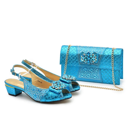 Matching Nigerian Party Shoes and Bags for Ladies Elegant Heeled Shoes for Women Rhinestone Design Italian Shoe and Bag Set