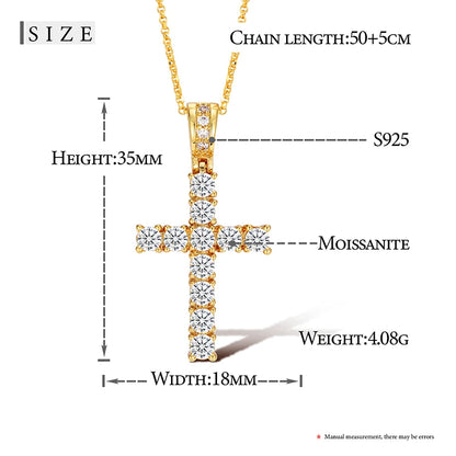 5mm Tennis Cross Pendant Hip Hop Jewelry Fully Moissanite Pendant Necklace With Fine Jewelry Tennis Chain