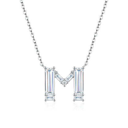 PureNew 26 Letter A-Z 4x12mm Moissanite Necklace For Women S925 Silver D Color 18k Plated Sparking Women's Moissanite Chain