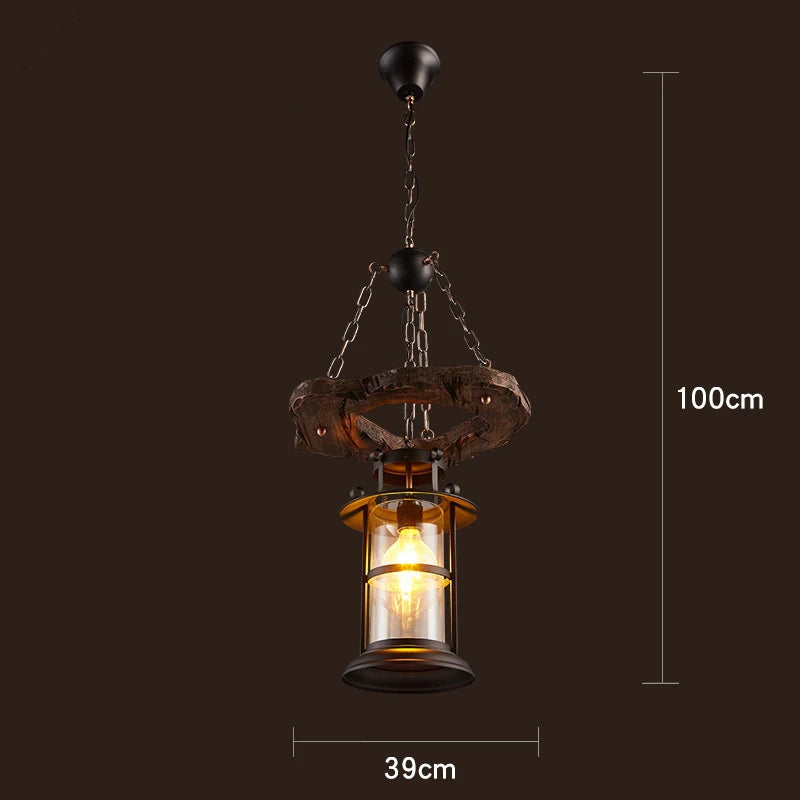 Retro Wood E27 LED Ceiling Lamp Antique Industrial Chandelier Lighting LOFT Bar luminaire Vintage Pendant Lights lustre
