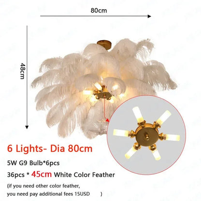Nordic White Ostrich Feather Pendant Light Modern Led Chandelier Lights for Living Dining Room Children's Decor Hanghing Lamp