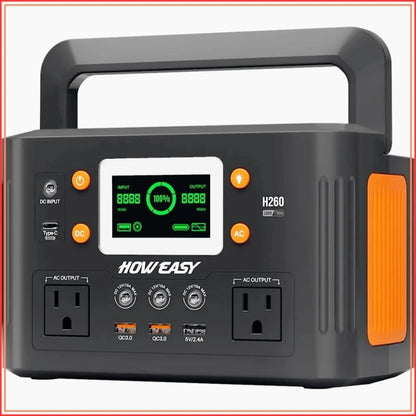 260W Portable Power Station, 500W Peak Solar Generator, 65W PD, 110V AC, 48000mAh Backup Battery for Camping Travel Emergency