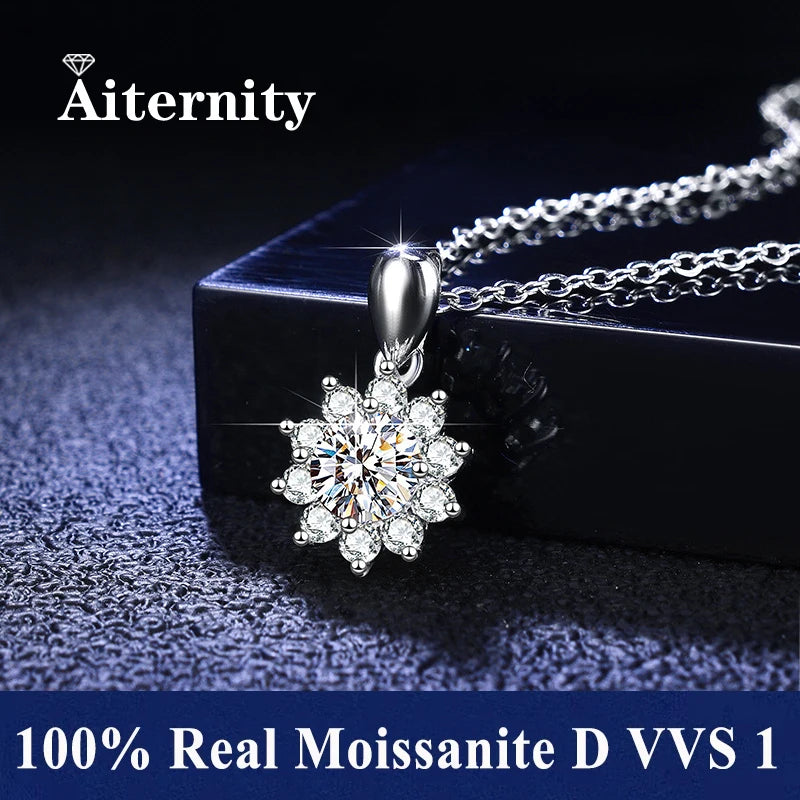 Silver 925 6 Prong Moissanite Pendant Necklace for Women Trendy Design D Color VVS Pass Diamond Testing Jewelry with Box GRA
