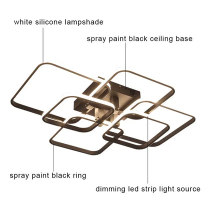 Modern Square LED Ceiling Chandelier with Remote Control Dimmable Light Fixture for Living Room Bedroom Dining Home Decor Lamp