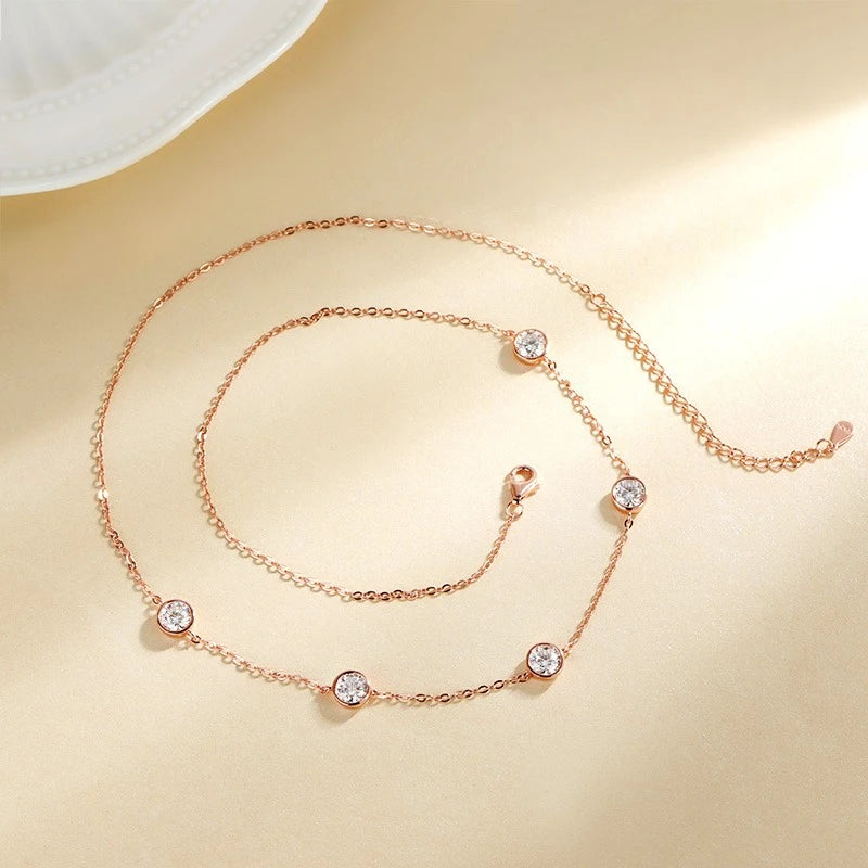 GRA Certified 5mm Moissanite Necklace for Women 925 Sterling Silver Clavicle Chain Round Bezel Set Diamond Choker Party Jewelry