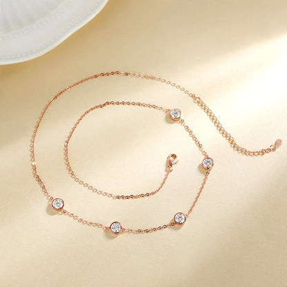 GRA Certified 5mm Moissanite Necklace for Women 925 Sterling Silver Clavicle Chain Round Bezel Set Diamond Choker Party Jewelry